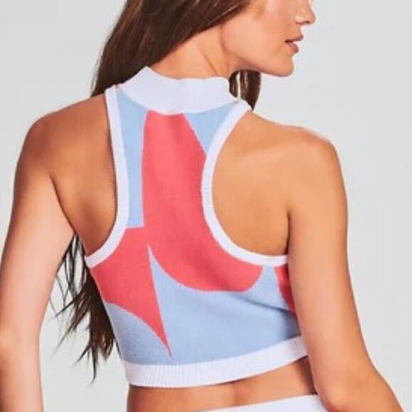 SER.OY.A Knit Bodycon Colorblock Crop Top Blue Coral Festival Beach Party Zeri - Picture 2 of 9